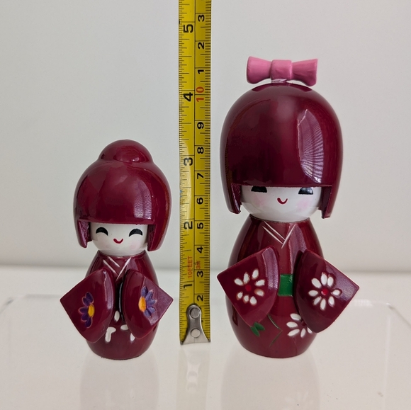 NEW Kokeshi Wooden Dolls Set of 2 Doll Mom Daughter Sister Matching Kimono Japan - Picture 7 of 10